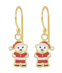 14K Gold Plated 925 Sterling Silver Santa Bear Drop Earrings For Kids, Teens - Forever Kids Jewelry