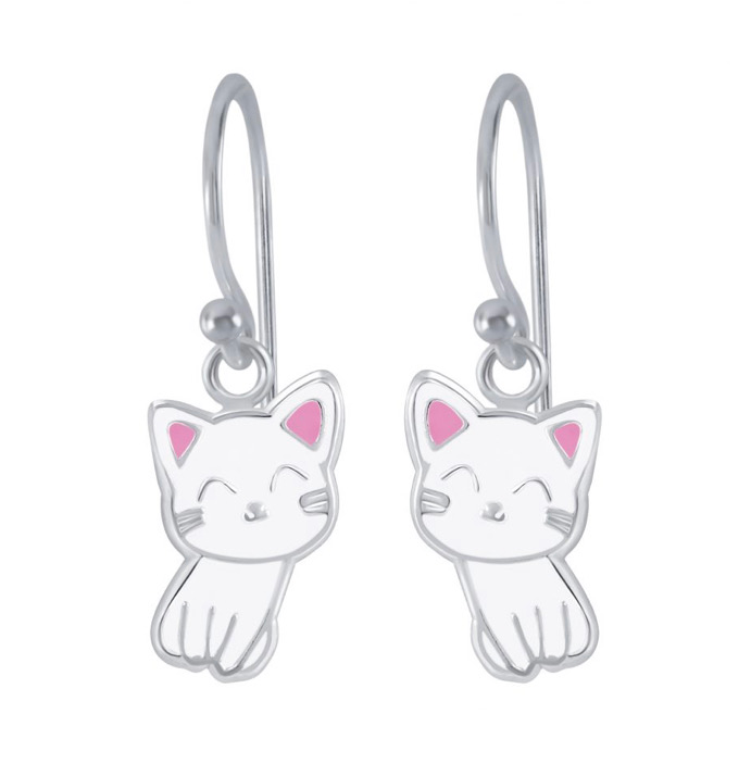 925 Sterling Silver Cat Kitten Drop Earrings For Kids, Teens - Forever Kids Jewelry