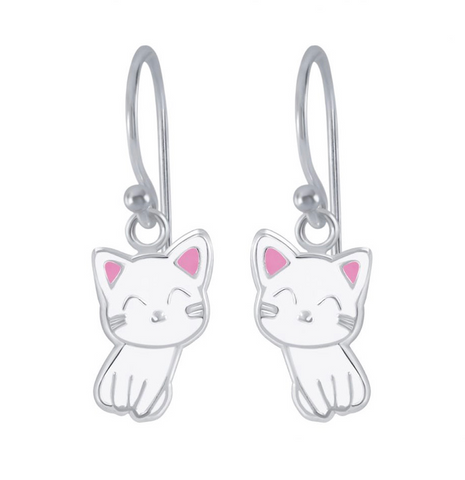 925 Sterling Silver Cat Kitten Drop Earrings For Kids, Teens - Forever Kids Jewelry