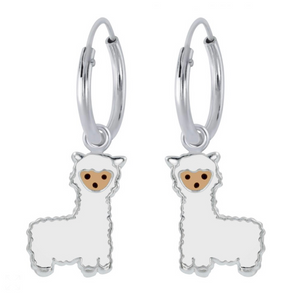 925 Sterling Silver White Llama Hoop Earrings For Kids, Teens - Forever Kids Jewelry