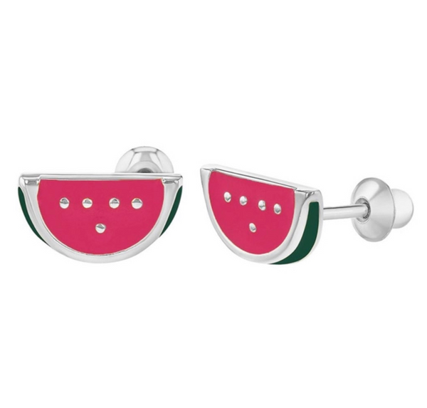 925 Sterling Silver Watermelon Enamel Screw Back Earrings For Toddlers, Kids and Teens - Forever Kids Jewelry