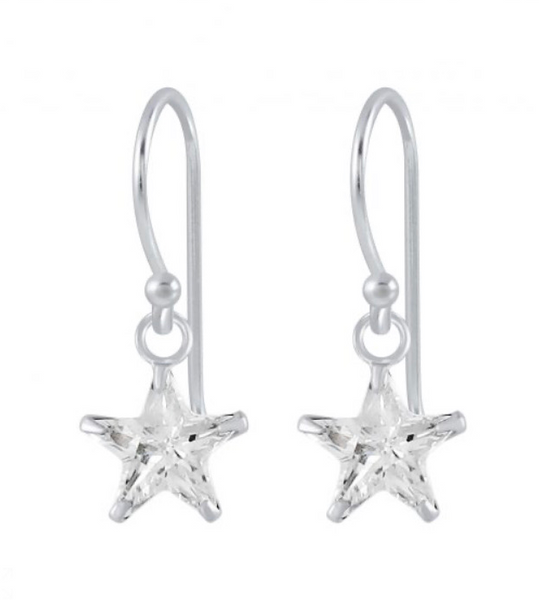 925 Sterling Silver Star 6 mm CZ Stone Drop Earrings For Kids, Teens - Forever Kids Jewelry