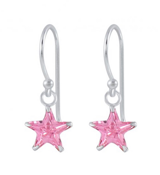 925 Sterling Silver Star 6 mm CZ Stone Drop Earrings For Kids, Teens - Forever Kids Jewelry