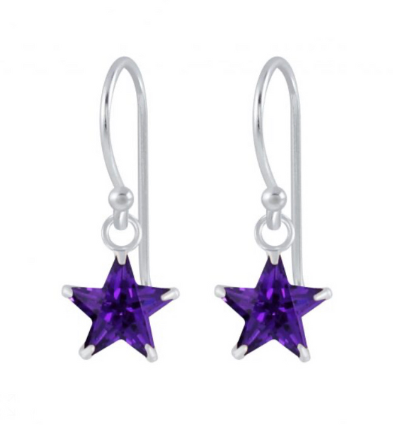925 Sterling Silver Star 6 mm CZ Stone Drop Earrings For Kids, Teens - Forever Kids Jewelry