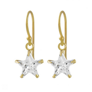 14K Gold Plated 925 Sterling Silver Star 8mm CZ Stone Drop Earrings For Kids, Teens - Forever Kids Jewelry