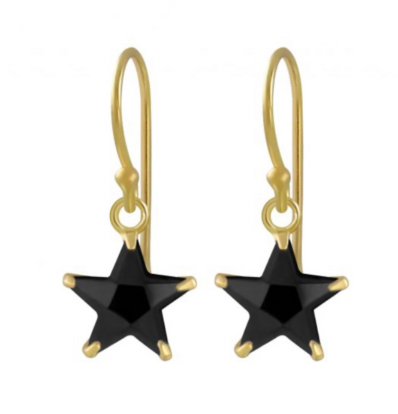 14K Gold Plated 925 Sterling Silver Star 8mm CZ Stone Drop Earrings For Kids, Teens - Forever Kids Jewelry