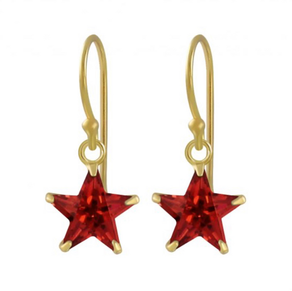 14K Gold Plated 925 Sterling Silver Star 8mm CZ Stone Drop Earrings For Kids, Teens - Forever Kids Jewelry