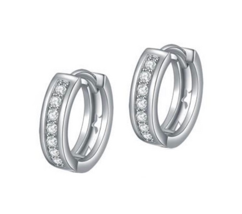 Rhodium Plated CZ Stone Huggie Hoop Earring For Kids and Teens - Forever Kids Jewelry