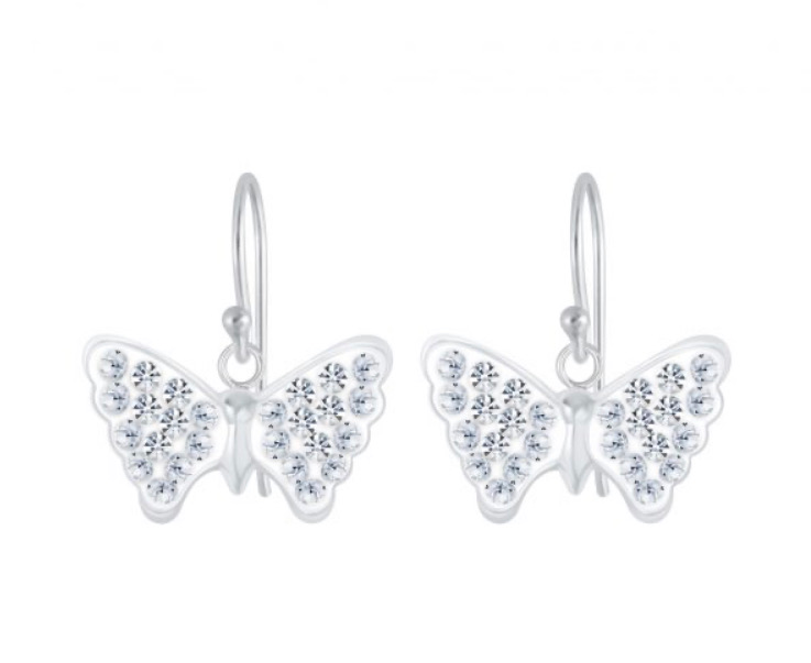 925 Sterling Silver Crystal Butterfly Drop Earrings For Kids, Teens - Forever Kids Jewelry