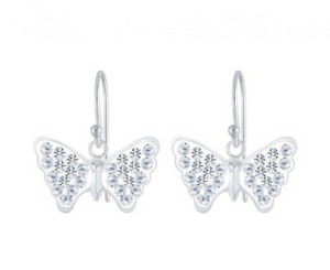 925 Sterling Silver Crystal Butterfly Drop Earrings For Kids, Teens - Forever Kids Jewelry