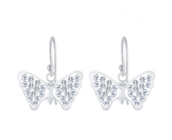 925 Sterling Silver Crystal Butterfly Drop Earrings For Kids, Teens - Forever Kids Jewelry