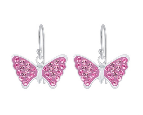 925 Sterling Silver Crystal Butterfly Drop Earrings For Kids, Teens - Forever Kids Jewelry