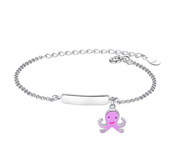 925 Sterling Silver Octopus ID Bracelet Purple Enamel For Toddlers, Kids - Forever Kids Jewelry