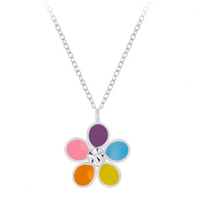 925 Sterling Silver Multicolor Enamel Crystal Flower For Toddlers, Kids and Teens - Forever Kids Jewelry