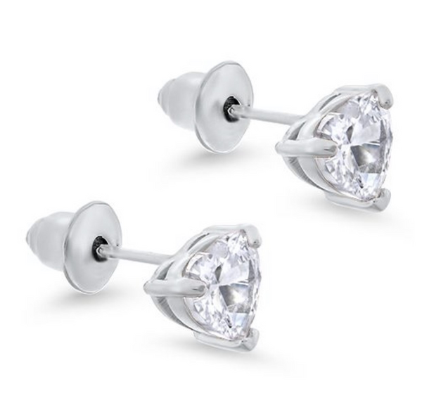 925 Sterling Silver 6 mm CZ Heart Push Back Earring For Kids, Teens - Forever Kids Jewelry