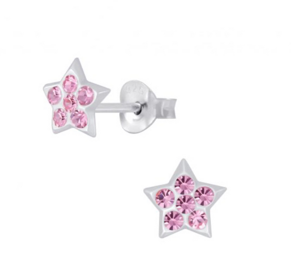 925 Sterling Silver Star Crystal Stones Push Back Earrings For Kids, Teens - Forever Kids Jewelry