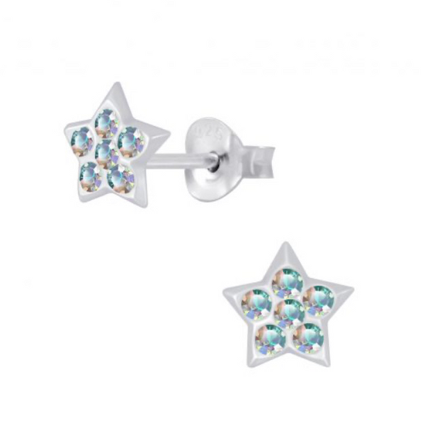 925 Sterling Silver Star Crystal Stones Push Back Earrings For Kids, Teens - Forever Kids Jewelry