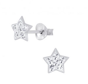 925 Sterling Silver Star Crystal Stones Push Back Earrings For Kids, Teens - Forever Kids Jewelry