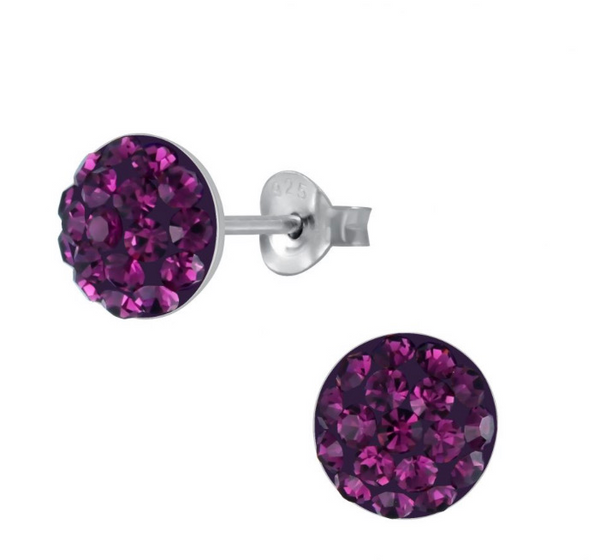 925 Sterling Silver Round Crystal Stones Enamel 8 mm Push Back Earrings For Kids, Girls - Forever Kids Jewelry