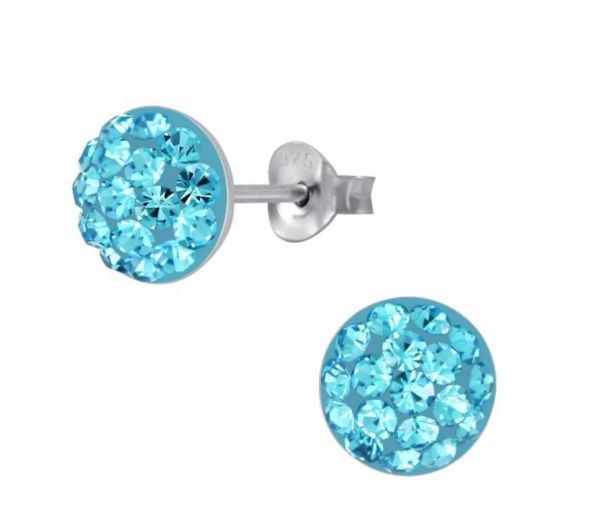 925 Sterling Silver Round Crystal Stones Enamel 8 mm Push Back Earrings For Kids, Girls - Forever Kids Jewelry