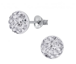 925 Sterling Silver Round Crystal Stones Enamel 8 mm Push Back Earrings For Kids, Girls - Forever Kids Jewelry