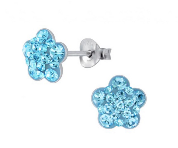 925 Sterling Silver Flower Crystal Stones Enamel 8 mm Push Back Earrings For Kids, Teens - Forever Kids Jewelry