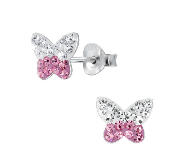 925 Sterling Silver Butterfly Crystal Stones, Enamel Push Back Earrings For Kids, Teens - Forever Kids Jewelry