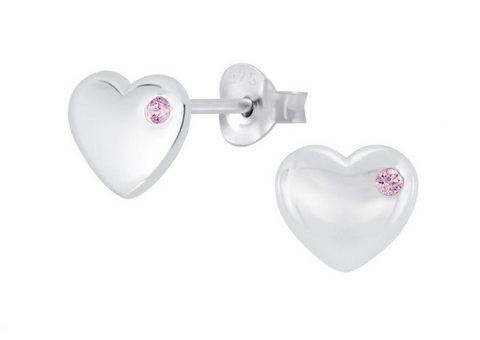 925 Sterling Silver Polished Heart CZ Stone Push Back Earrings For Kids, Teens - Forever Kids Jewelry