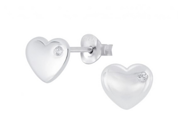 925 Sterling Silver Polished Heart CZ Stone Push Back Earrings For Kids, Teens - Forever Kids Jewelry