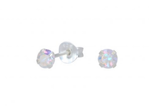 925 Sterling Silver Round Crystal Stones 4 mm Push Back Earrings For Kids, Teens - Forever Kids Jewelry