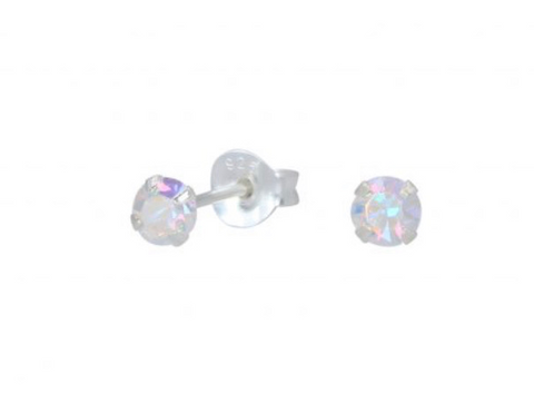 925 Sterling Silver Round Crystal Stones 4 mm Push Back Earrings For Kids, Teens - Forever Kids Jewelry