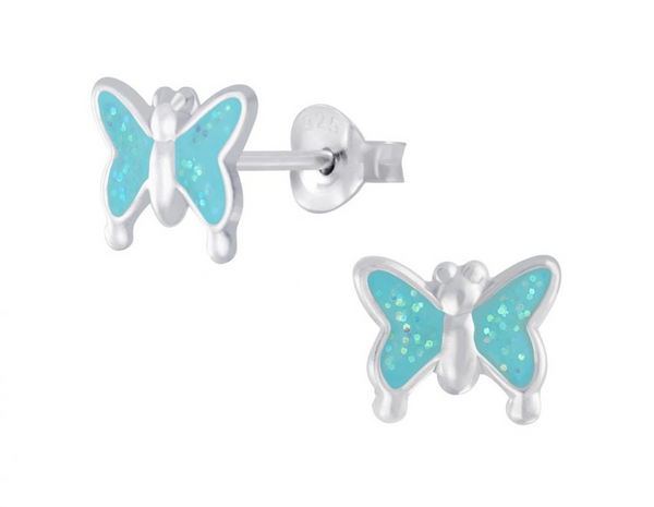 925 Sterling Silver Butterfly Glitter Enamel Push Back Earrings For Kids, Teens - Forever Kids Jewelry