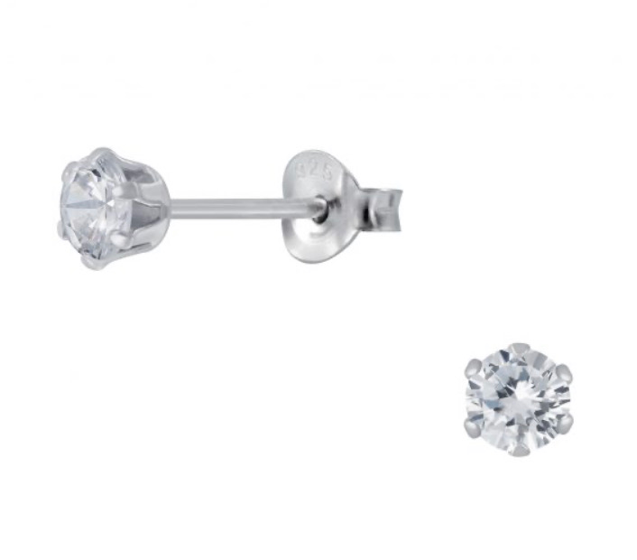 925 Sterling Silver Round Solitarie 4 mm CZ Stone Push Back Earrings For Teens - Forever Kids Jewelry