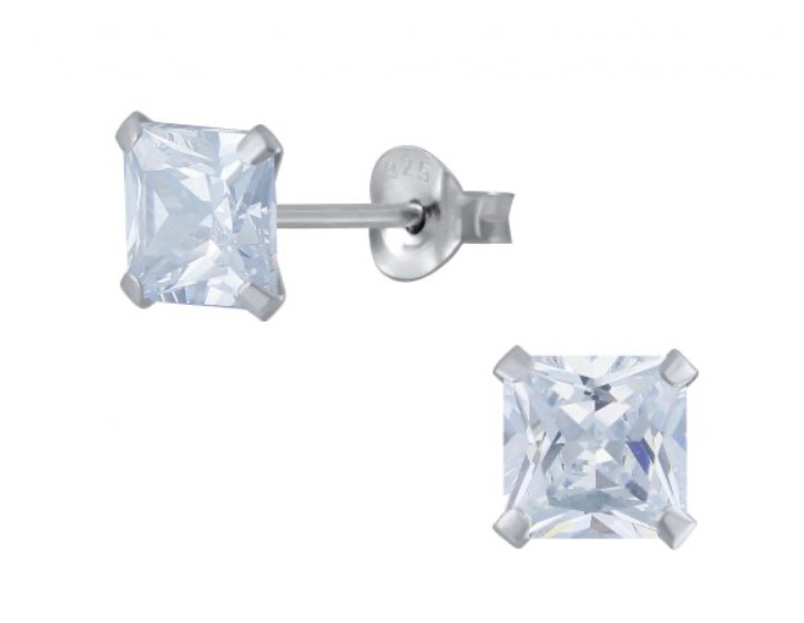 925 Sterling Silver Square Solitaire 8 mm CZ Stone Push Back Earrings For Teens - Forever Kids Jewelry