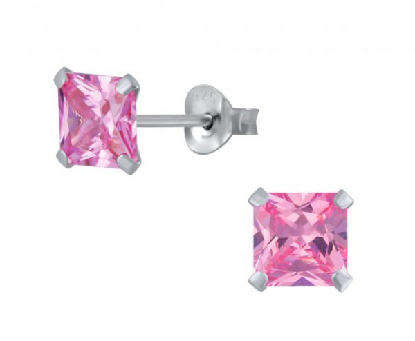 925 Sterling Silver Square Solitaire 8 mm CZ Stone Push Back Earrings For Teens - Forever Kids Jewelry