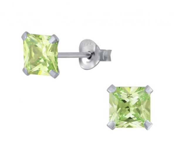925 Sterling Silver Square Solitaire 8 mm CZ Stone Push Back Earrings For Teens - Forever Kids Jewelry