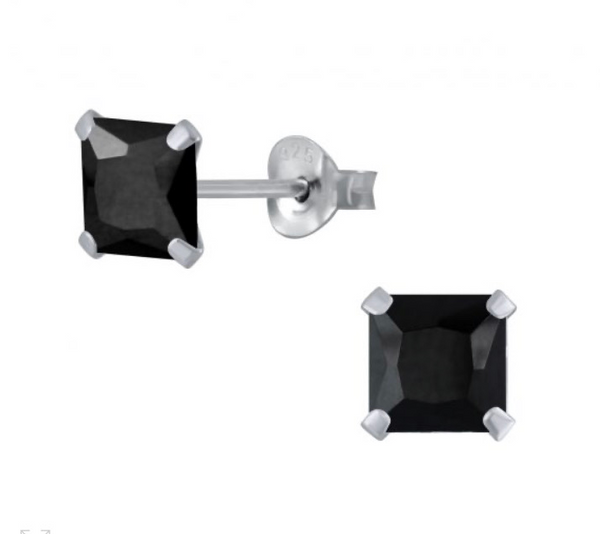 925 Sterling Silver Square Solitaire 8 mm CZ Stone Push Back Earrings For Teens - Forever Kids Jewelry