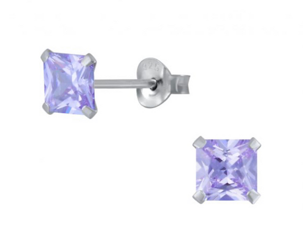 925 Sterling Silver Square Solitaire 4 mm CZ Stone Push Back Earrings For Teens - Forever Kids Jewelry