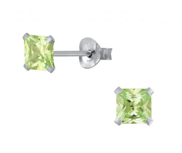 925 Sterling Silver Square Solitaire 4 mm CZ Stone Push Back Earrings For Teens - Forever Kids Jewelry