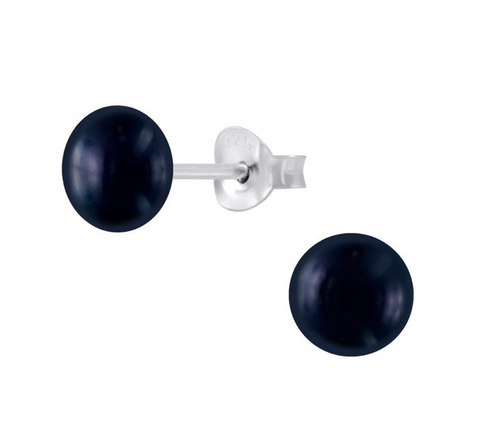 925 Sterling Silver Solitarie Black Freshwater Pearl 5 mm Push Back Earrings For Teens and Up - Forever Kids Jewelry