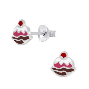 925 Sterling Silver Cupcake Sparkling Enamel Push Back Earrings For Teens,  Kids - Forever Kids Jewelry