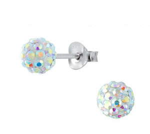 925 Sterling Silver Round Crystal Stones Push Back Earrings For Teens and Up - Forever Kids Jewelry