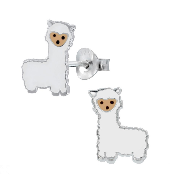 925 Sterling Silver Llama Enamel Push Back Earrings For Teens, Kids - Forever Kids Jewelry