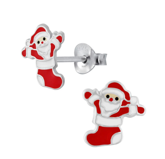 925 Sterling Silver Santa Stocking Push Back Earrings For Teens, Kids - Forever Kids Jewelry