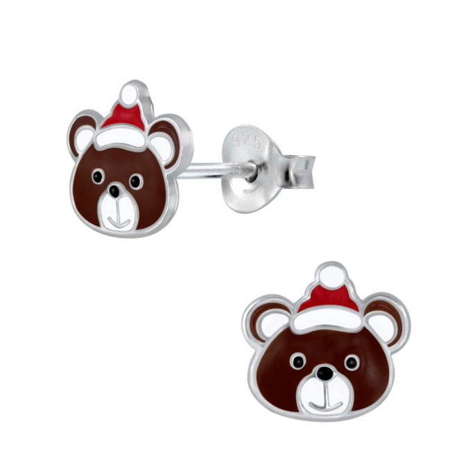 925 Sterling Silver Holiday Bear Push Back Earrings For Teens, Kids - Forever Kids Jewelry