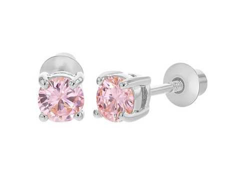 Baby/Children's 4mm Crystal Round Screw Back Earrings in Sterling Silver