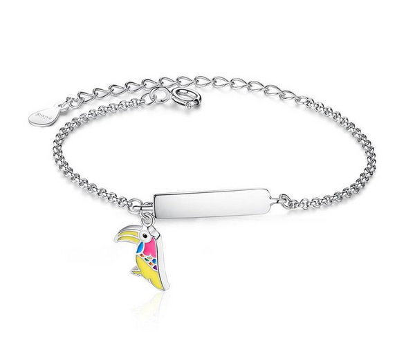925 Sterling Silver Parrot ID Bracelet Multicolor Parrot For Toddlers, Kids - Forever Kids Jewelry