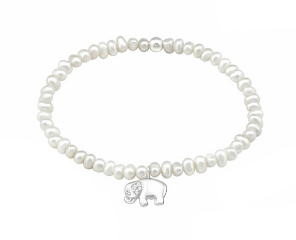 Freshwater Pearl 925 Sterling Silver CZ Elephant Bracelet For Kids and Teens - Forever Kids Jewelry