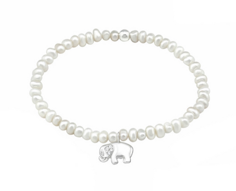 Freshwater Pearl 925 Sterling Silver CZ Elephant Bracelet For Kids and Teens - Forever Kids Jewelry