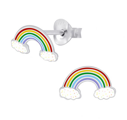 925 Sterling Silver Rainbow Enamel Push Back Earrings For Kids, Girls, Teens - Forever Kids Jewelry